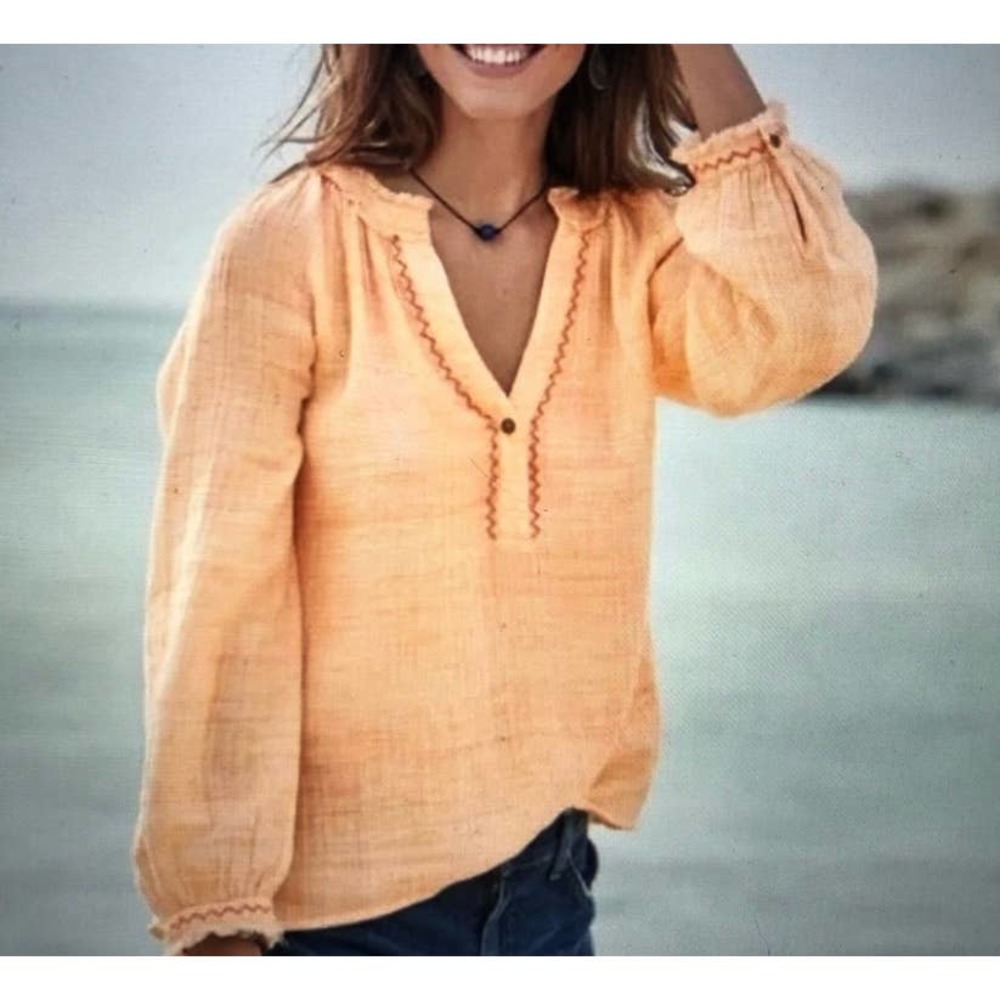 Sundance Orange Gentle Breeze Coastal Granola Western Embroidered Top - Picture 1 of 7